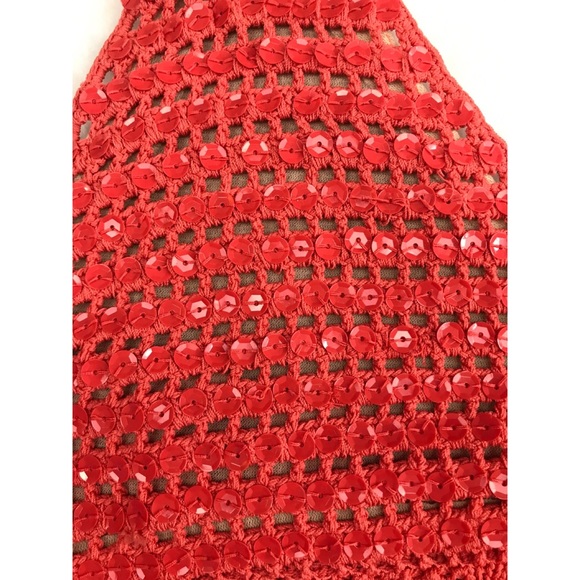 SHINE NEW YORK Orange Sequined Crochet Halter - Picture 5 of 6